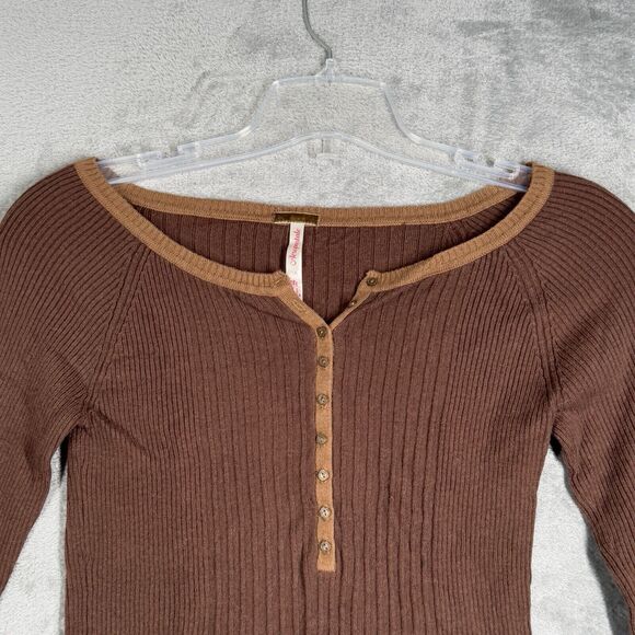 Aeropostale Sweater Juniors Large Brown Ribbed Henley AERO‎ 80s 90s Y2K Vintage - Picture 4 of 9